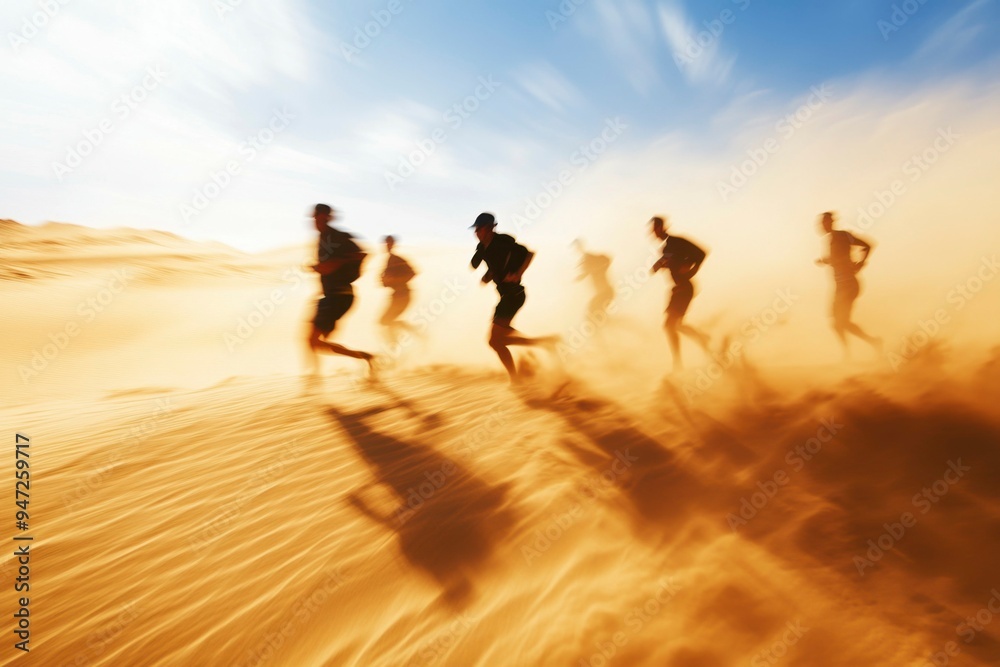Blurred Silhouettes of Runners in a Desert Sandstorm Blurred Silhouettes of Runners in a Desert Sandstorm