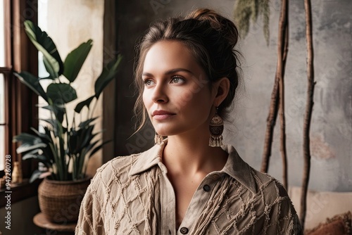 Rustic Mockup Portrait in a Refined Bohemian Interior with Natural Textures and Artistic Style