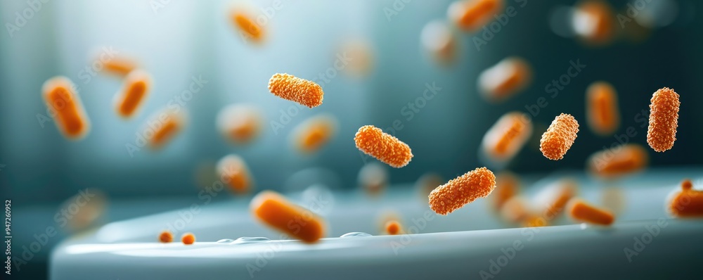 Close-up view of vibrant orange bacteria in a dynamic setting, highlighting microscopic life and its importance in various ecosystems.