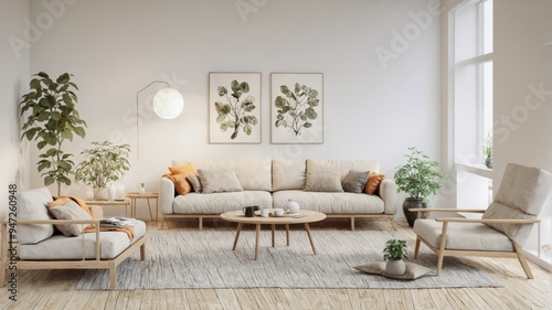 Modern living room large window right side has Modern Scandinavi photo