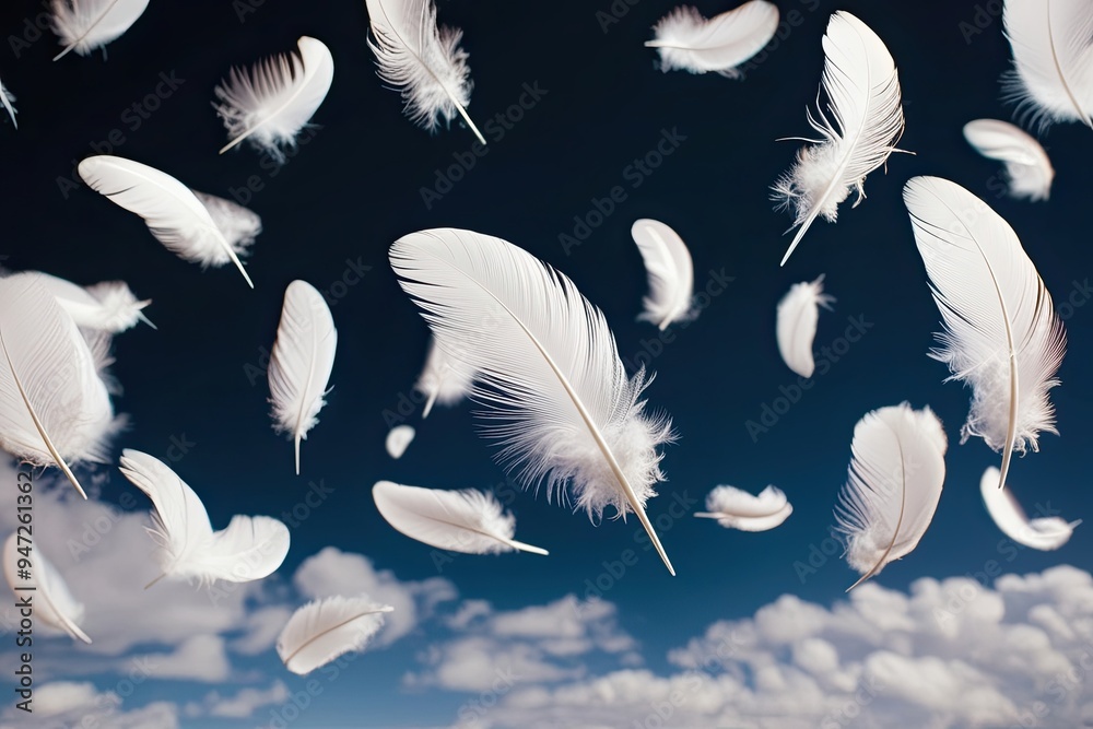 Obraz premium Floating White Feathers in Zero Gravity with a Soft, Lightweight Aesthetic