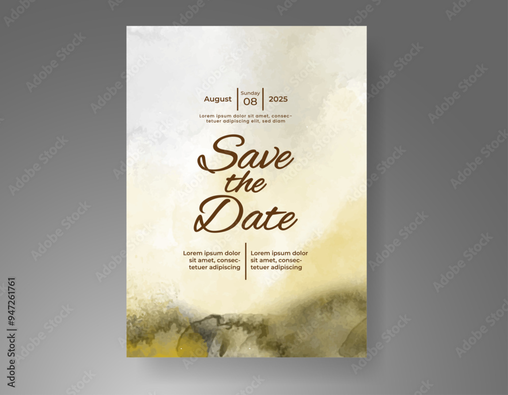 Wedding invitation with Abstract splashed watercolor background