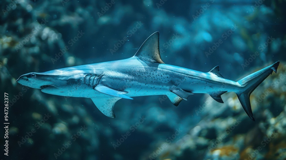 Fototapeta premium A close up of a great white shark in the ocean.