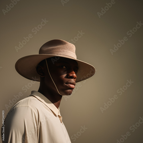 Stylish black man model in minimalist fashion photoshoot