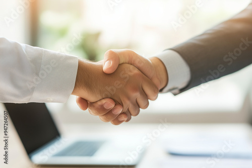 A close-up of a handshake between two business professionals 