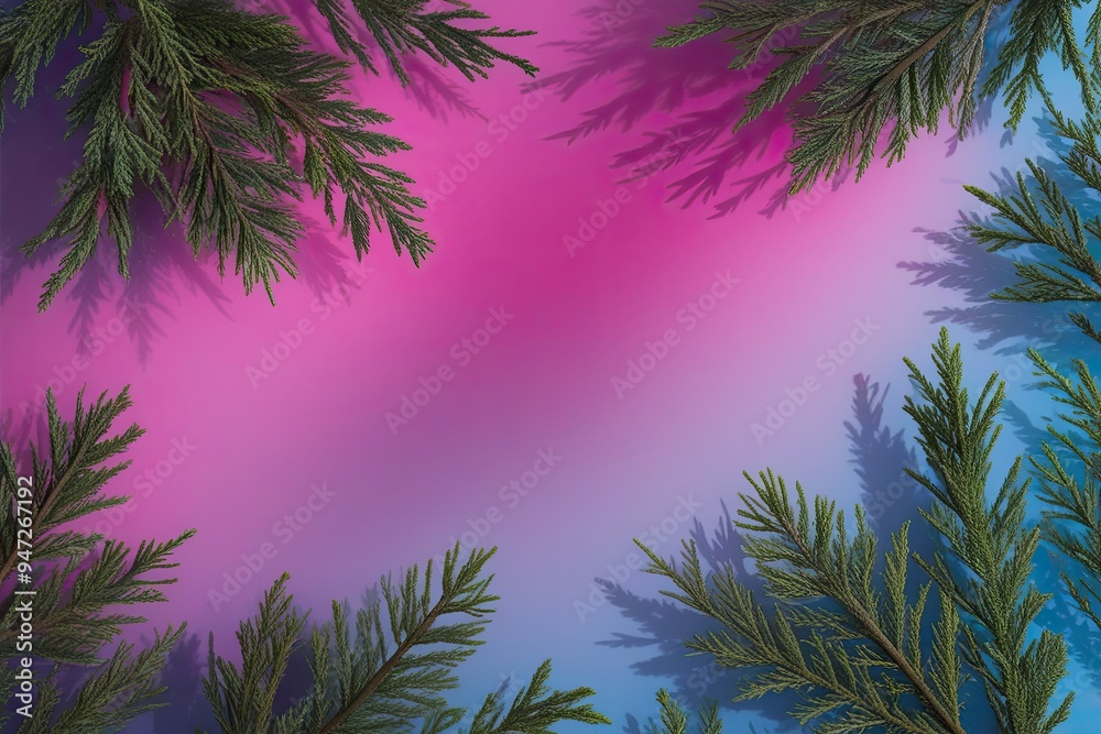 Neon Tinted Chic Cedar Branches Shadow Art on Bright Canvas 3D Visualization Neon Tinted Chic Cedar Branches Shadow Art on Bright Canvas 3D Visualization