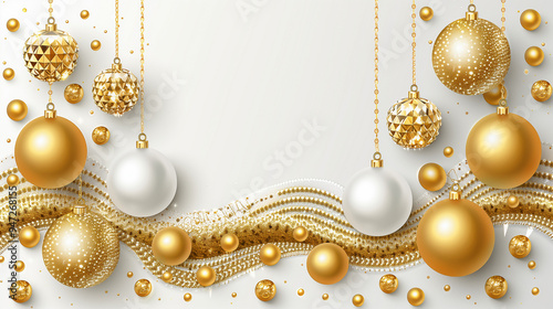 Elegant Gold and White Christmas Ornaments Background..