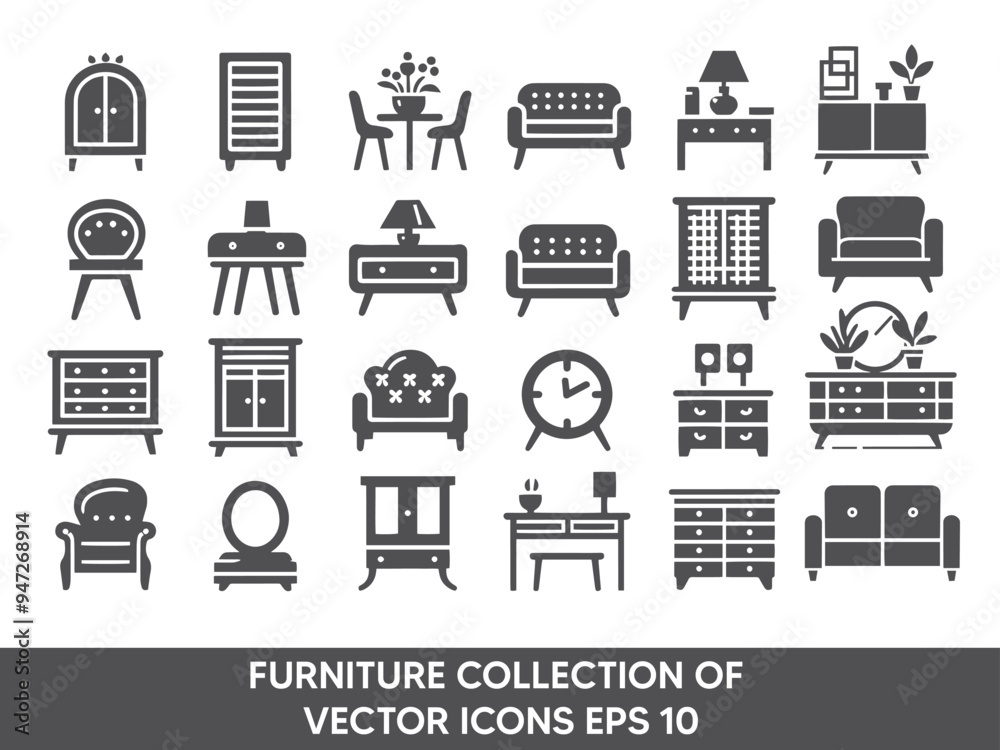 FURNITURE ICON SET COLLECTION VECTOR EPS 10 FURNITURE ICON SET COLLECTION VECTOR EPS 10