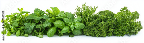 fresh green herbs, includin...