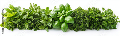 fresh green herbs, includin...