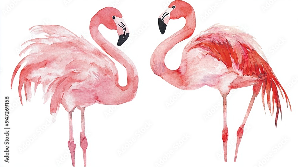 Obraz premium Elegant Flamingos in Watercolor Style