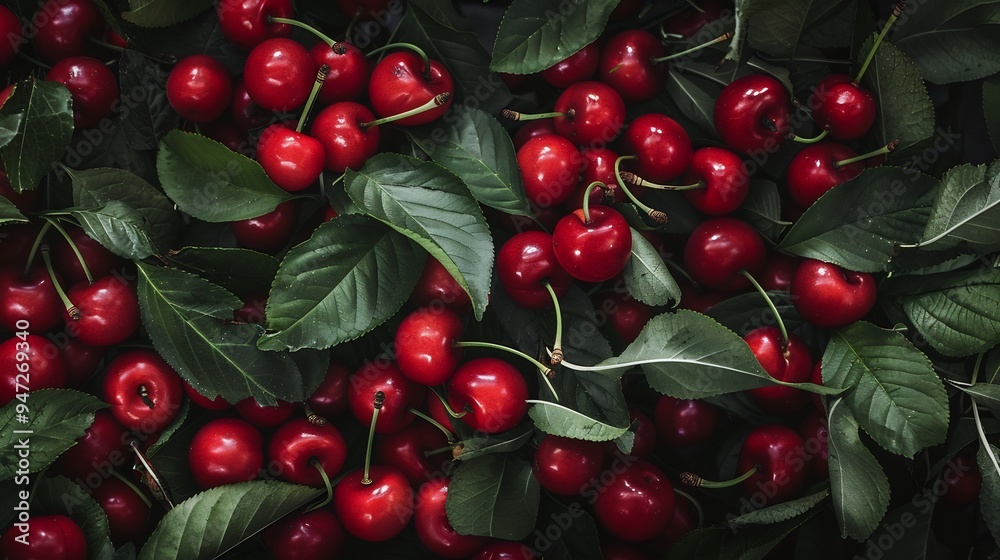 A Pile of Cherries and Leaves A Pile of Cherries and Leaves