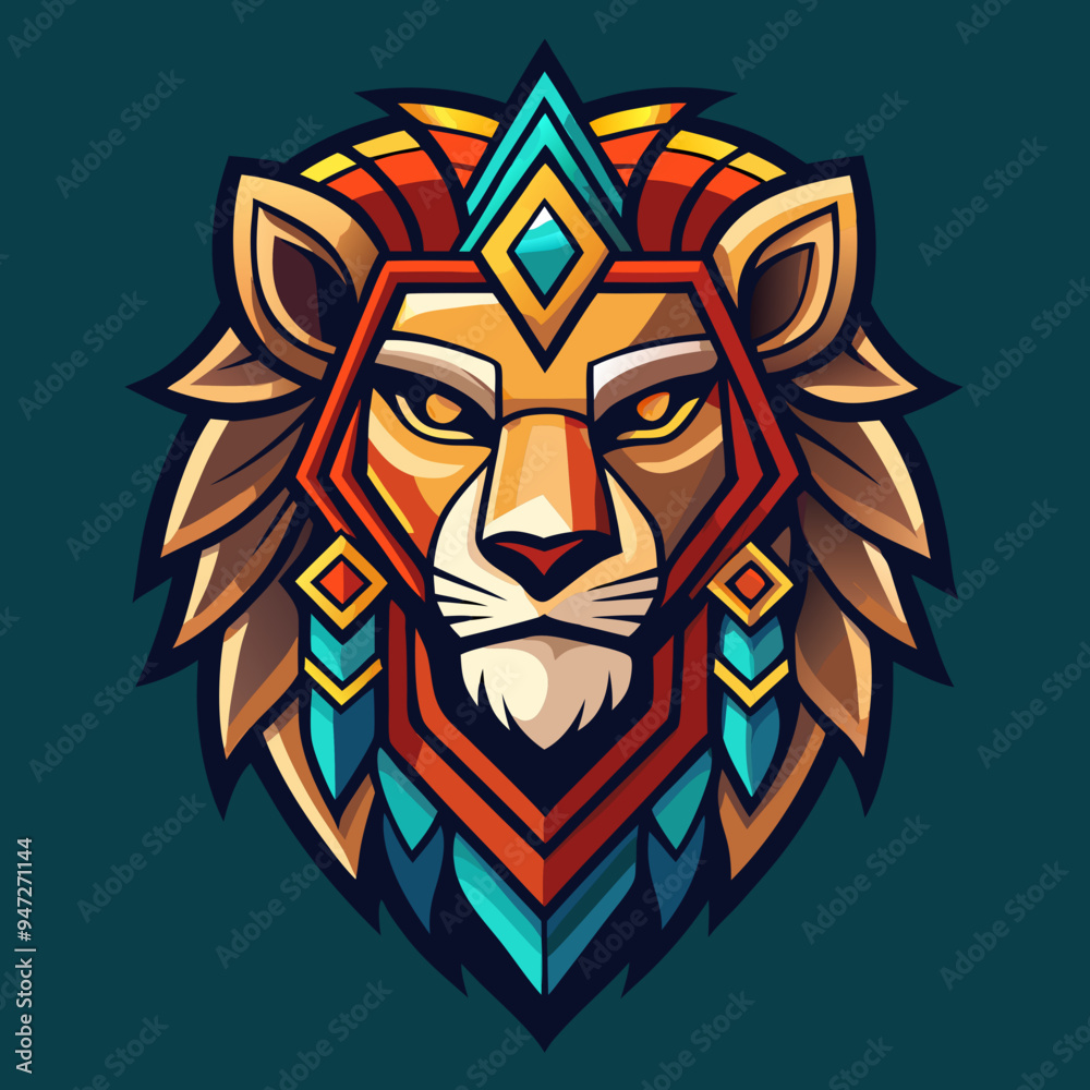 Fototapeta premium Graphic logo tribal lion head.