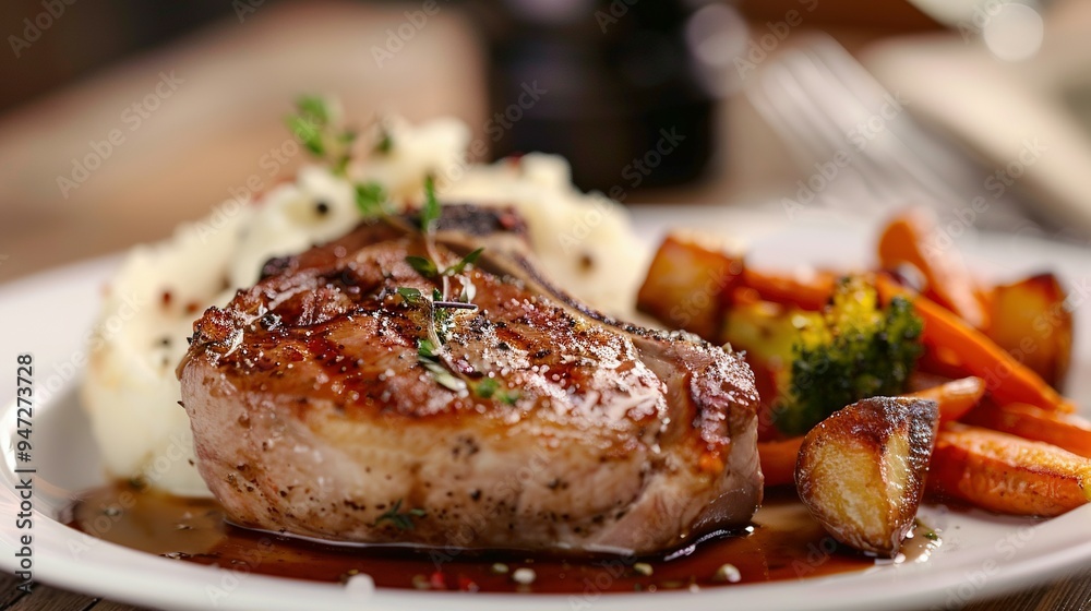 Plate of Meat with Mashed Potatoes and Roasted Vegetables: Cooked and Seasoned Perfectly Plate of Meat with Mashed Potatoes and Roasted Vegetables: Cooked and Seasoned Perfectly