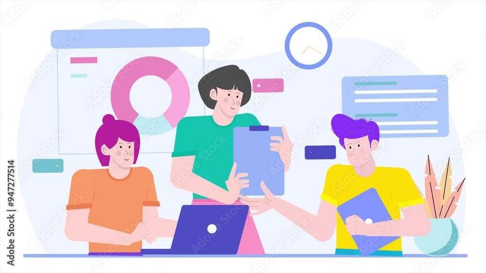 people hard working in office illustration business animated video people hard working in office illustration business animated video