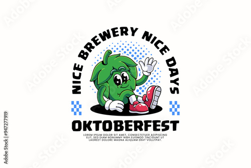 beer cone pine or hop retro cartoon character mascot illustration with lying down relaxing pose and waving hand for brewery factor and bar mascots and merchandise