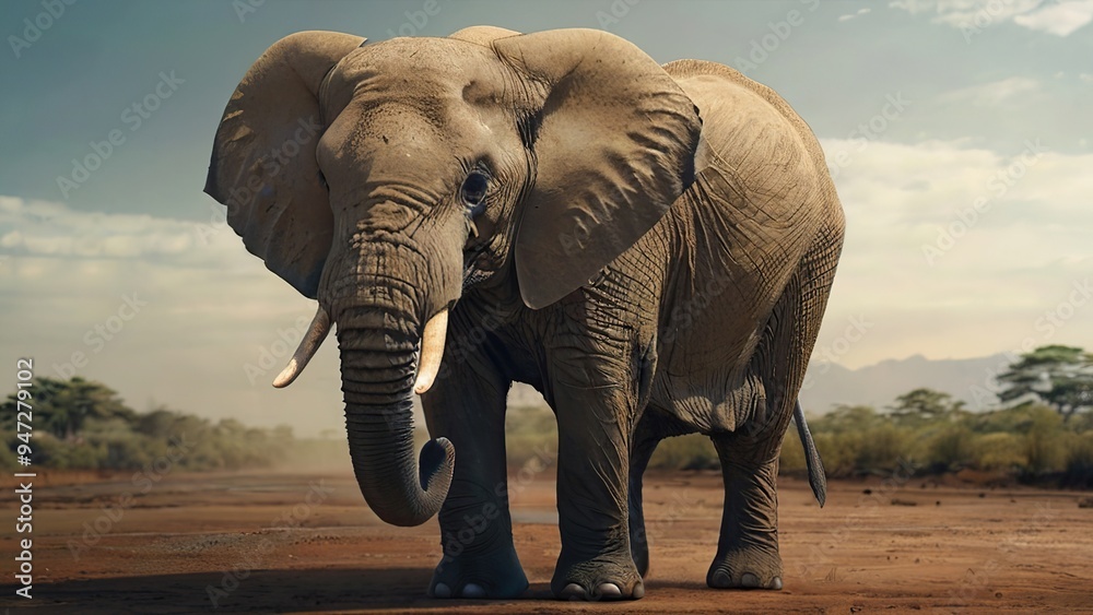 Fototapeta premium A large African elephant at sunset