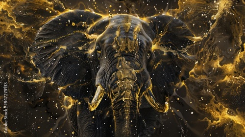 Elephant in Golden Abstract
