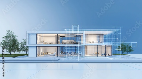 Modern House Design with Wireframe Concept