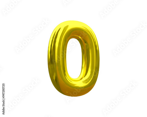 3d glossy gold number 0