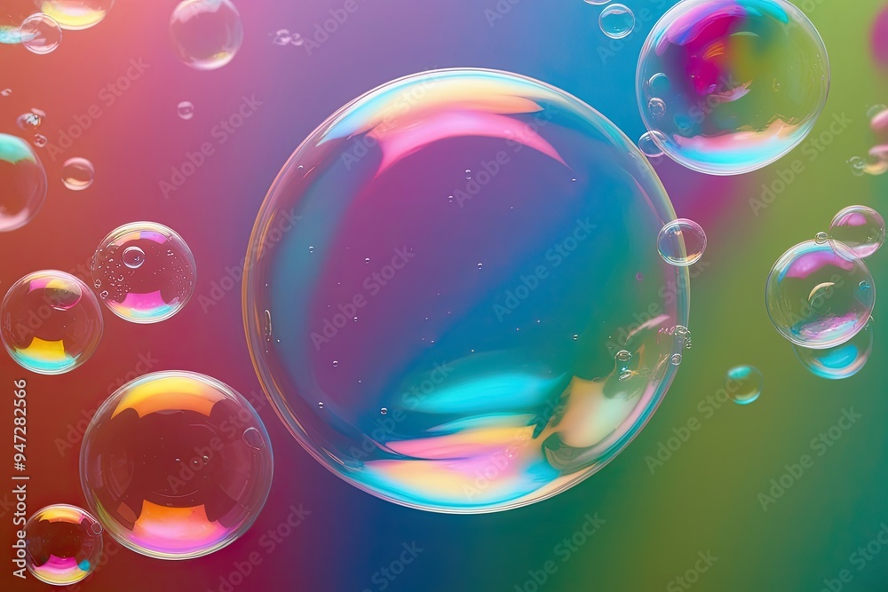 Colorful Soap Bubbles Floating on a Bright Background Colorful Soap Bubbles Floating on a Bright Background