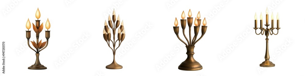 4 Set Diwali decor, Elegant candle holders in various designs, perfect for creating warm, inviting atmospheres in home decor. Isolate white background set 4 Set Diwali decor, Elegant candle holders in various designs, perfect for creating warm, inviting atmospheres in home decor. Isolate white background set