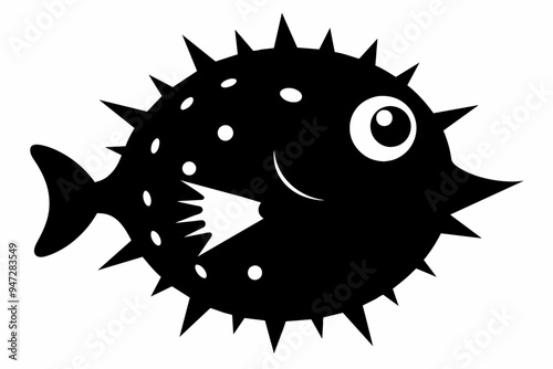 Pufferfish fish silhouette black vector art illustration photo