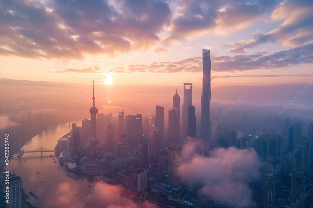 Aerial View of Skyscrapers in an Urban Cityscape