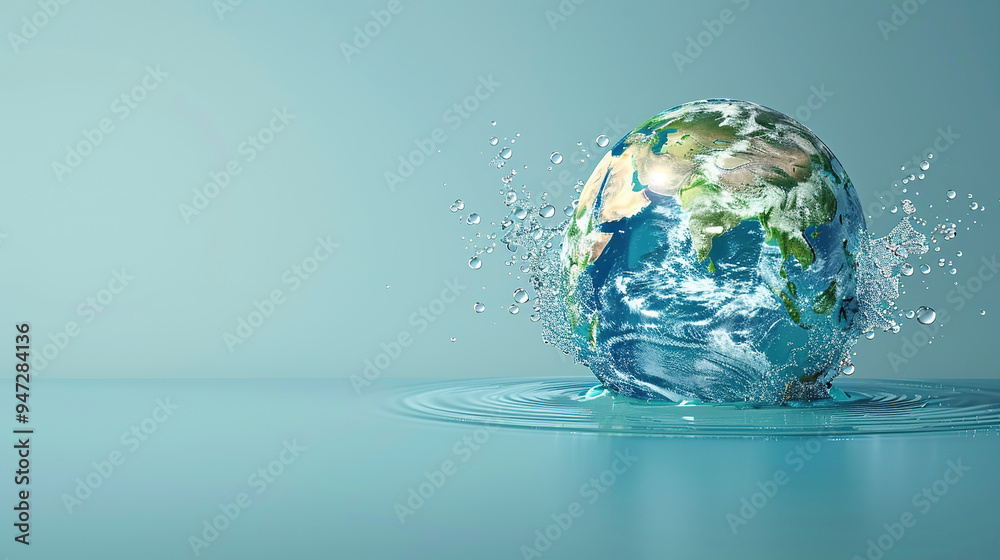 World Water Day concept with a glass globe contain water splash World Water Day concept with a glass globe contain water splash