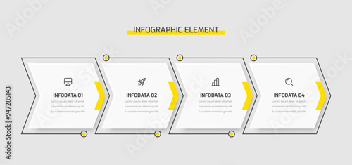 Timeline Business Infographic Template Presentation with Yellow Color Arrow Shape and 4 Option