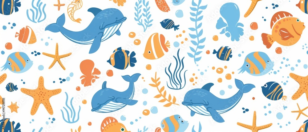 Fototapeta premium vector graphic of cute simple patterns of marine in light background