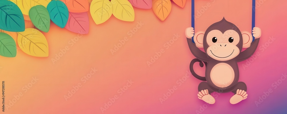 A groovy cartoon monkey swinging from a rainbow-colored vine, groovy, cartoon monkey, vibrant A groovy cartoon monkey swinging from a rainbow-colored vine, groovy, cartoon monkey, vibrant
