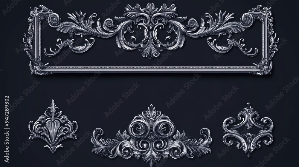 Silver decorative elements on black Silver decorative elements on black