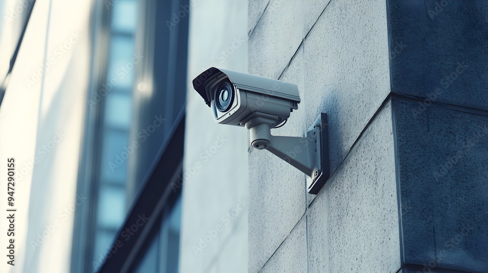Surveillance Mounted on Exterior Wall of Commercial Building Surveillance Mounted on Exterior Wall of Commercial Building