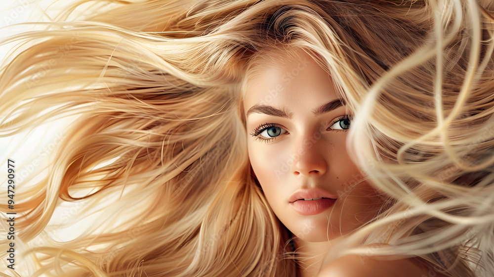 Close-Up Portrait of Woman with Windswept Blonde Hair Close-Up Portrait of Woman with Windswept Blonde Hair