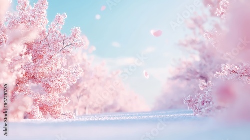 Pink Cherry Blossom Tree Spring Flowers Pastel Background