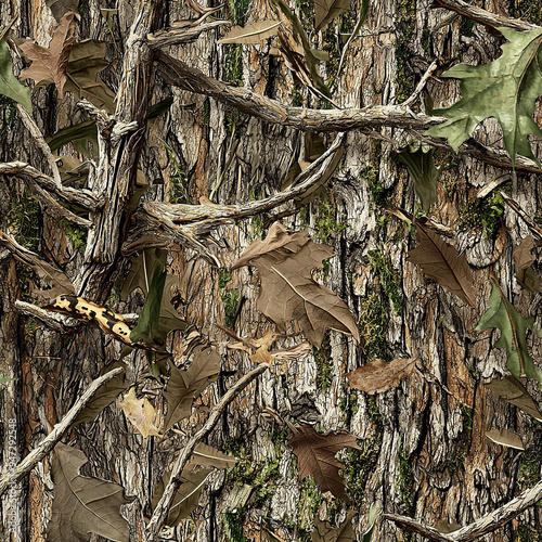 Mossy Oak Tree Hunting Camo Pattern, Camouflage Seamless Texture