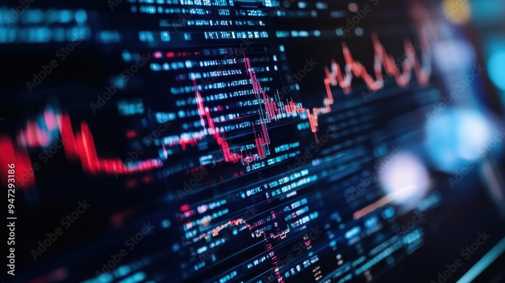 Stock Market Data with Red and Green Graphs Representing Financial Trading, Analytics, and Investment Opportunities in the Economy Stock Market Data with Red and Green Graphs Representing Financial Trading, Analytics, and Investment Opportunities in the Economy