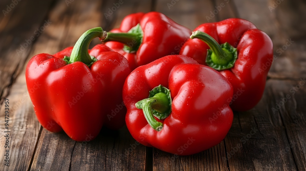 Vibrant ripe red bell peppers captured in a close up photograph showcasing their vivid color texture and natural beauty on a rustic wooden surface This image evokes a sense of freshness Vibrant ripe red bell peppers captured in a close up photograph showcasing their vivid color texture and natural beauty on a rustic wooden surface This image evokes a sense of freshness