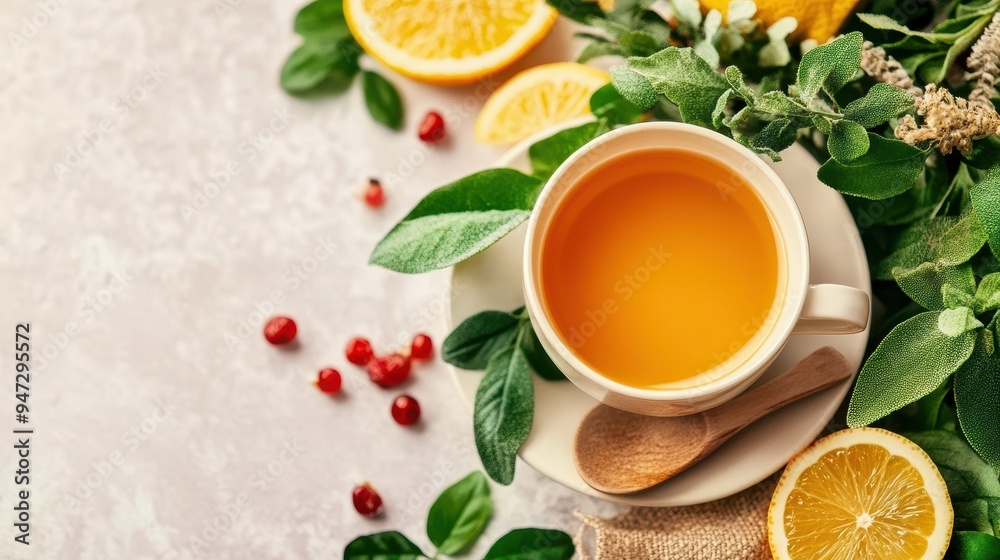 Immune Boosting Herbal Tea with Fresh Mint and Lemon on Rustic Background for Cold Prevention Immune Boosting Herbal Tea with Fresh Mint and Lemon on Rustic Background for Cold Prevention