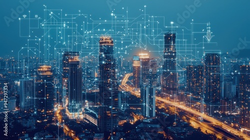 Wallpaper Mural Smart City Network with Digital Technology Overlays Torontodigital.ca