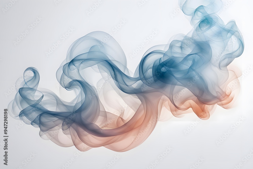Pastel blue and peach colored smoke gently swirling and blending into a white background, AI Generated Pastel blue and peach colored smoke gently swirling and blending into a white background, AI Generated
