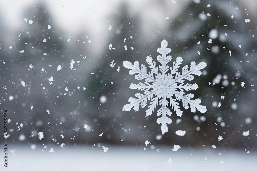 Graceful Snowflakes Floating Against a Clear Background Graceful Snowflakes Floating Against a Clear Background