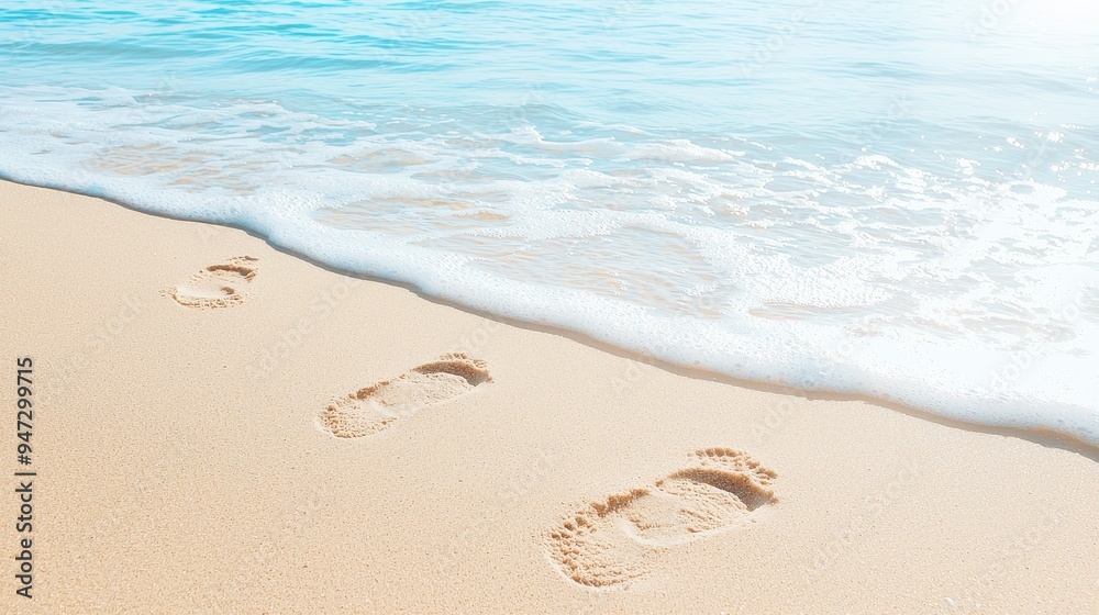 Footprints in the Sand on a Beach with Clear Blue Water Footprints in the Sand on a Beach with Clear Blue Water