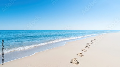 Footprints in the Sand on a Sunny Beach