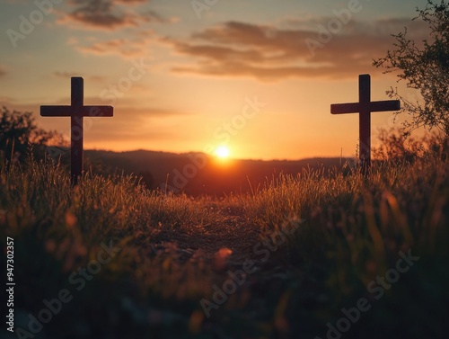 Wooden Crosses on Grass Field photo