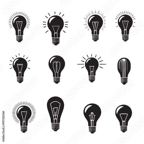 light bulb set on white background. light bulb silhouettes 