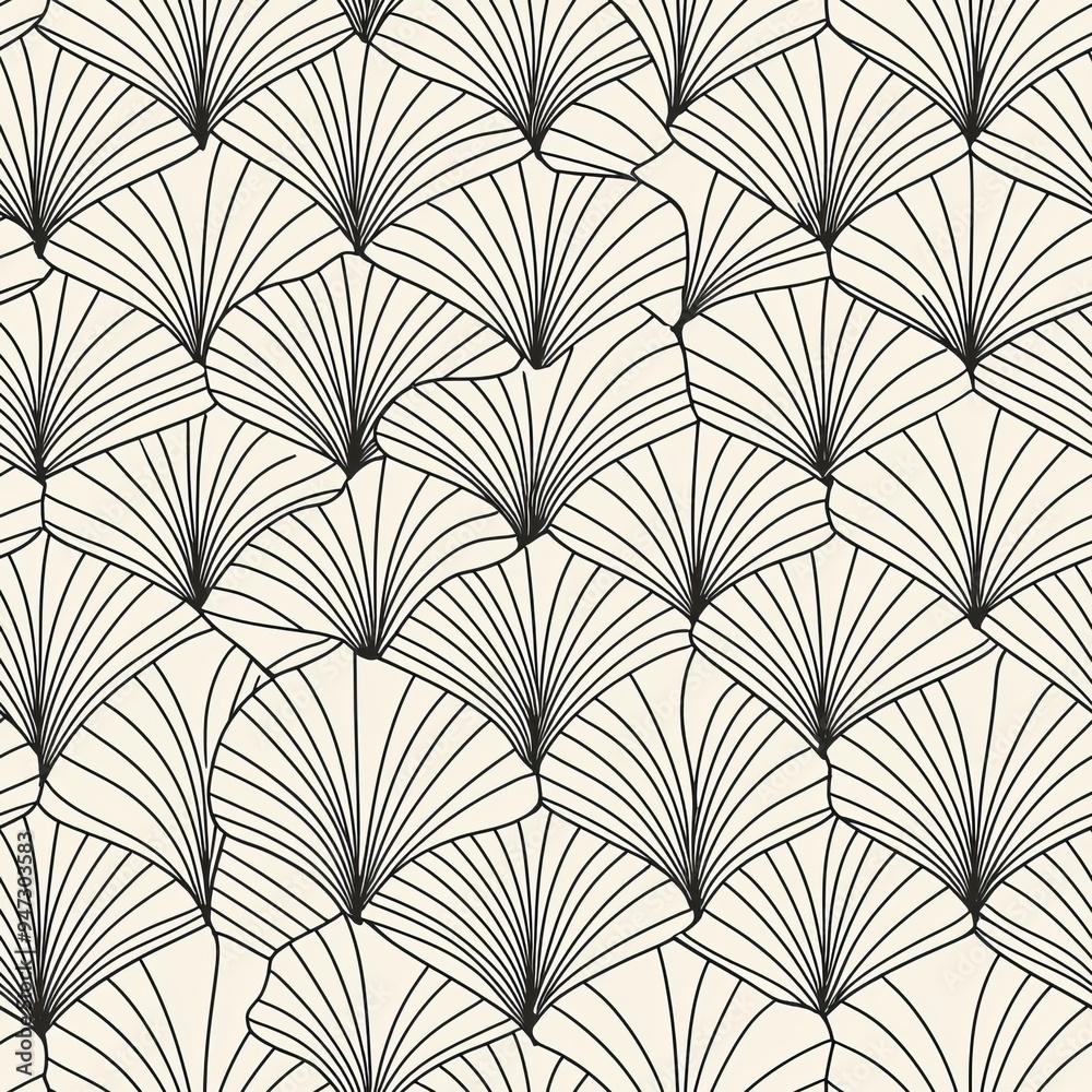 Seamless pattern of geometric fan shapes with intricate line details Seamless pattern of geometric fan shapes with intricate line details