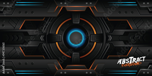 Dark And Glow Futuristic Wide Mecha Tech Abstract Background