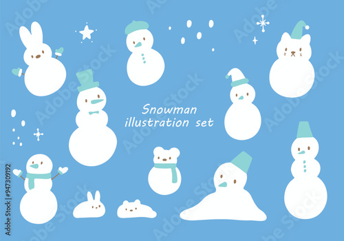 かわいい雪だるまのイラストセット